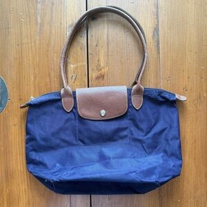 Longchamp Blue and Brown Tote Bag with Classic Design